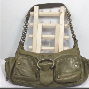 Francesco Biasia Olive Leather & Chain Satchel